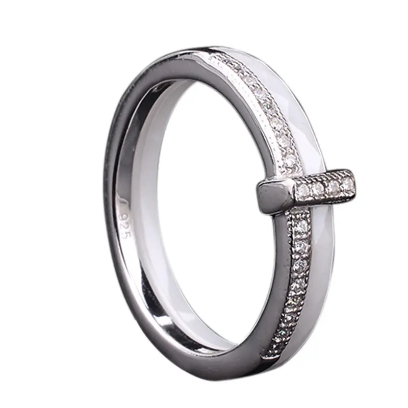 Fashion Jewelry S925 Sterling Silver Polished Nano Ceramic Ring With Cz Diamond Embedded White Gold Electroplated #7 #8 #9 1
