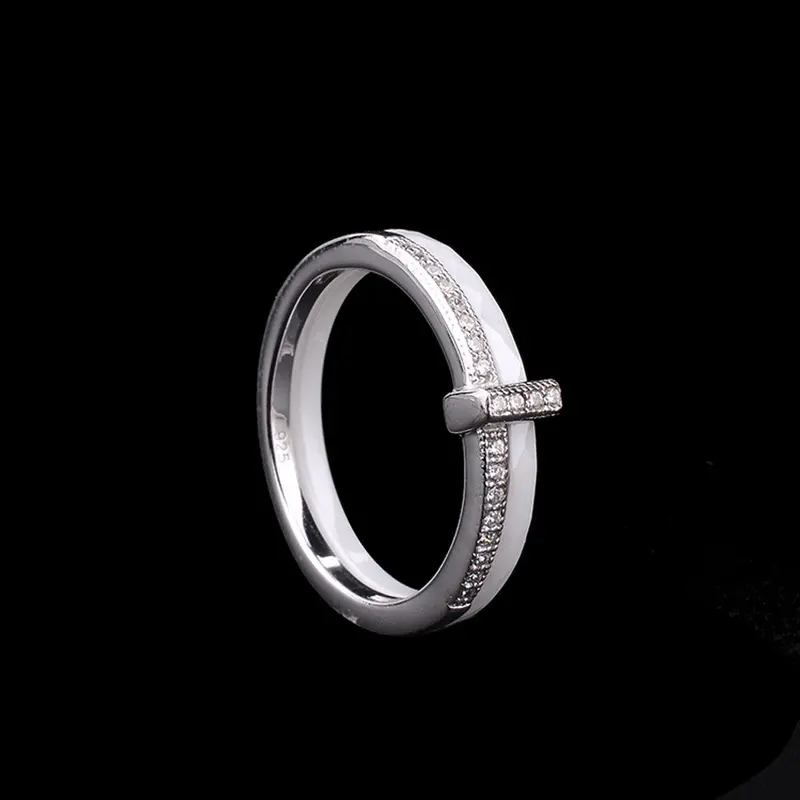 Fashion Jewelry S925 Sterling Silver Polished Nano Ceramic Ring With Cz Diamond Embedded White Gold Electroplated #7 #8 #9 3