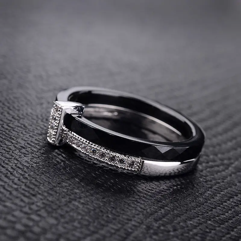 Fashion Jewelry S925 Sterling Silver Polished Nano Ceramic Ring With Cz Diamond Embedded White Gold Electroplated #7 #8 #9 6