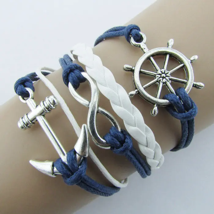 Fashion Jewelry Vintage Braided Anchors Owl Love Rudder Leather Bracelet Multilayer Rope Bracelets Wrap Bracelets Bangle 1