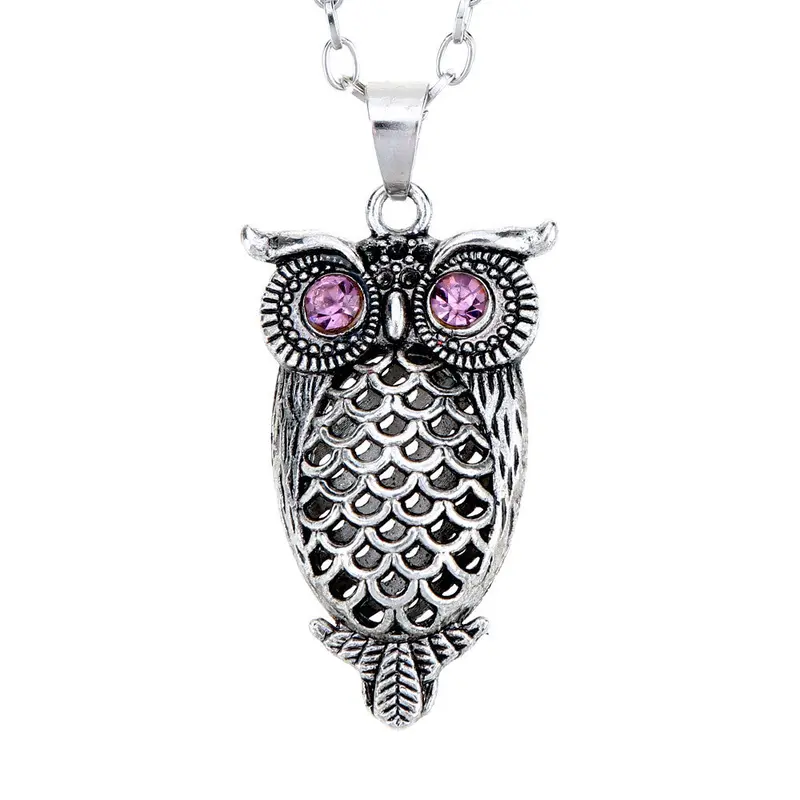 Fashion Jewelry Vintage Hollow Light Purple Eyes Owl Necklace Romacci Collar Chain Classic Animal Long Necklace For Women 1