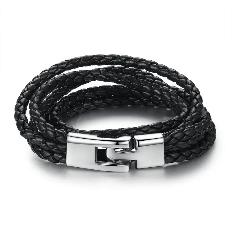 Fashion Leather Bracelet Wide Retro Black Brown Color Chain Bracelets For Men Pulseras 0288 1