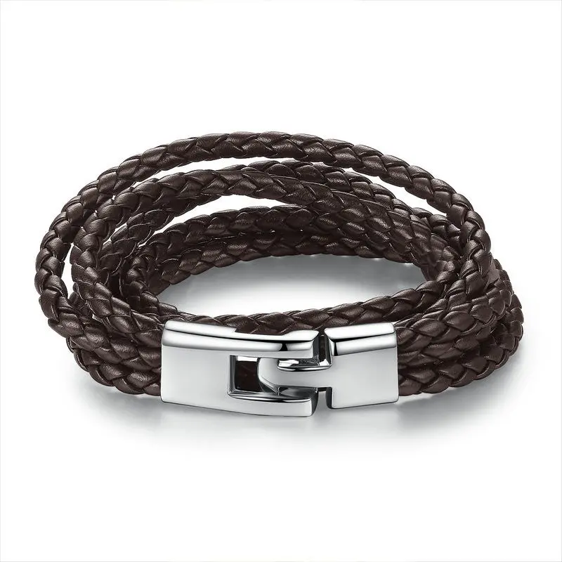 Fashion Leather Bracelet Wide Retro Black Brown Color Chain Bracelets For Men Pulseras 0288 2