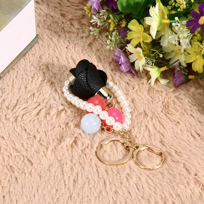 Fashion Leather Tassels Pearl Luxury Car Keychain Bag Pendant Ornaments 1