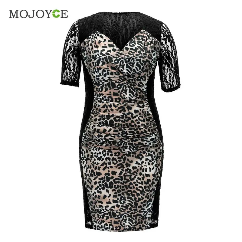 Fashion Leopard Bodycon Lace Dress Plus Size Xl,2Xl,3Xl Dress Vestidos Party Mini Women Dress Vestido De Fest 1