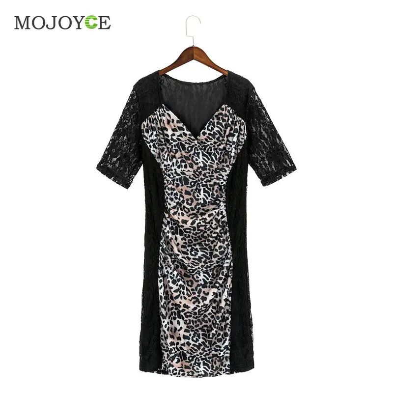 Fashion Leopard Bodycon Lace Dress Plus Size Xl,2Xl,3Xl Dress Vestidos Party Mini Women Dress Vestido De Fest 2