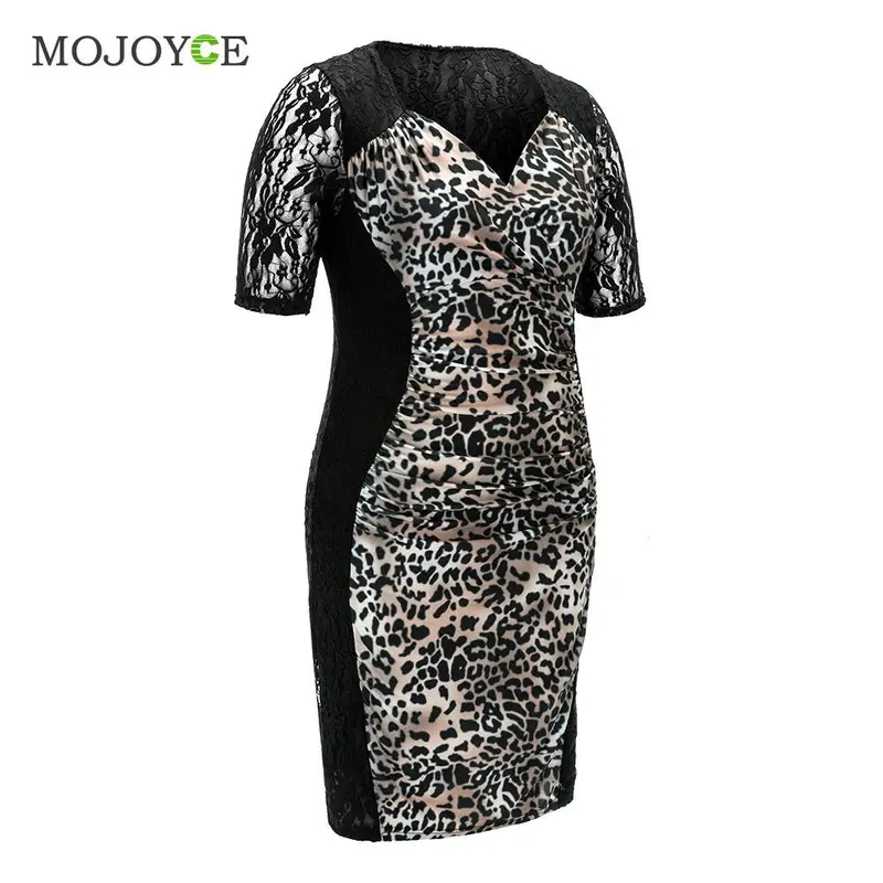 Fashion Leopard Bodycon Lace Dress Plus Size Xl,2Xl,3Xl Dress Vestidos Party Mini Women Dress Vestido De Fest 3