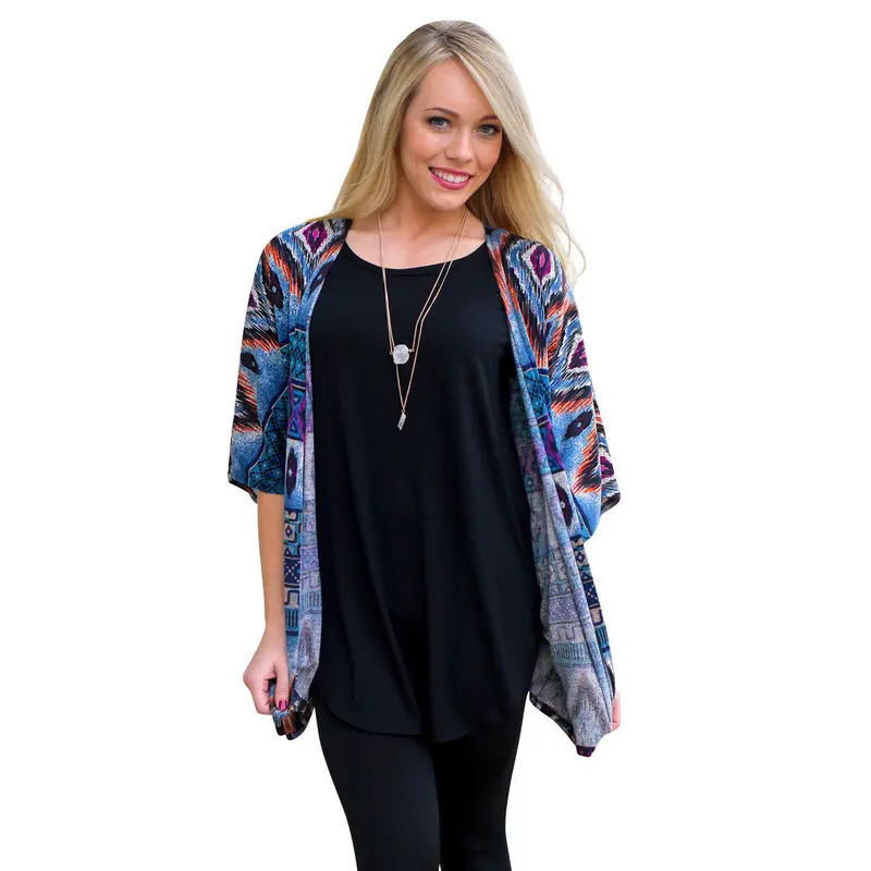 Fashion Long Chiffon Women Ethnic Print Pattern Kimono Cardigan 1