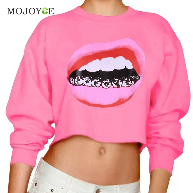 Fashion Long Sleeve Hoodie Women Mouse Teeth Print Sweatshirt Women Short Sweatershirt Casual Crop Top Coat Pullover 1