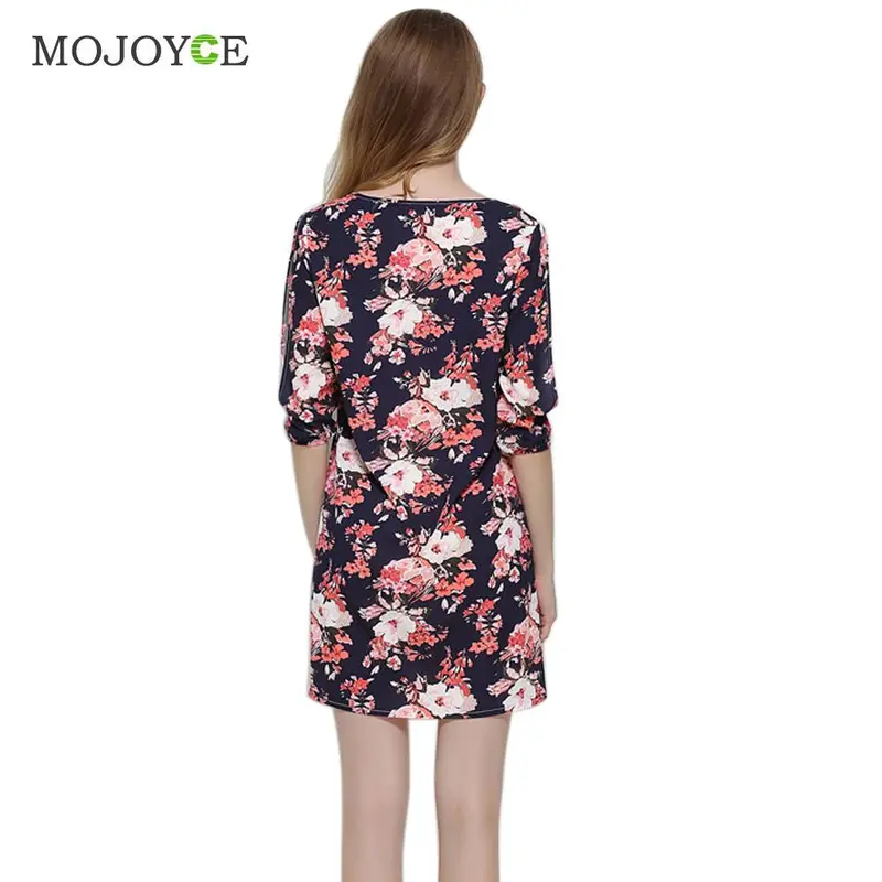 Fashion Loose V-Neck Printing Women Dress Arm Split The A-Line Dress Sleeve Slit Dress Navy Blue Vestido De Festa 3