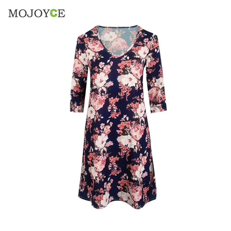 Fashion Loose V-Neck Printing Women Dress Arm Split The A-Line Dress Sleeve Slit Dress Navy Blue Vestido De Festa 4