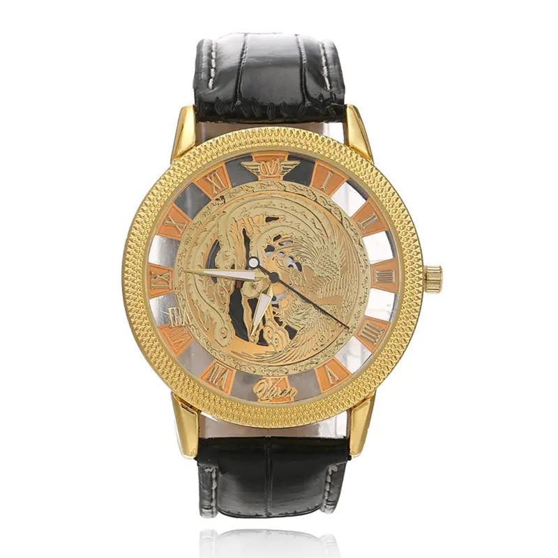 Fashion Luxury Phoenix Rome Digital Leather Hollow Dial Quartz Wrist Watch Business Clock 1