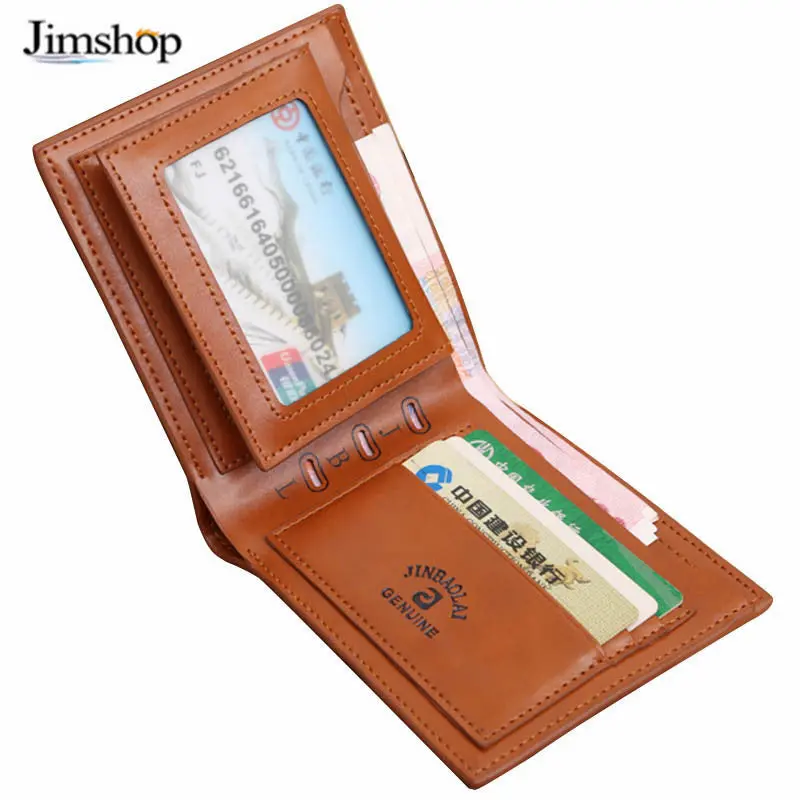 Fashion Men Brown Billfold Coffee Leather Wallet Credit Card Men Purse Clutch Bifold Mini Wallets 1
