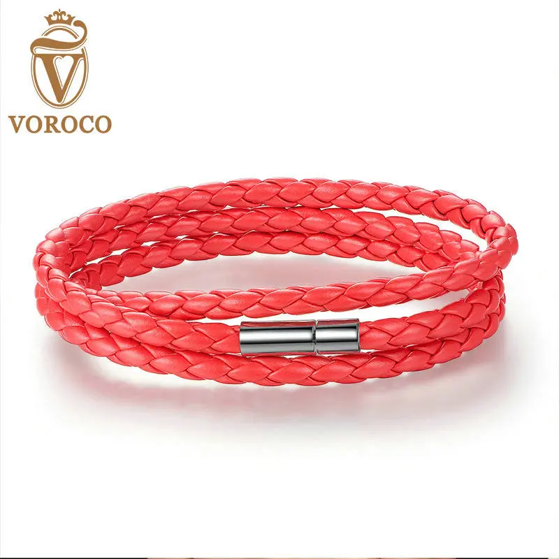 Fashion Men Leather Bracelet With Adjustable Long Chain Magnet Red Bracelets 0063-6 6