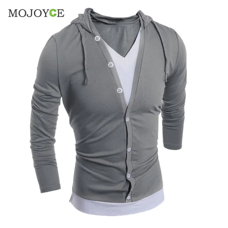 Fashion Men V Neck Long Sleeve Hooded Sweatshirt Men Casual Slim Hoodies Men Tops Tee Shirts Hoodies 1