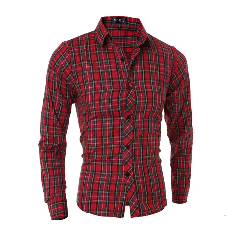 Fashion Mens Luxury Casual Slim Fit Dress Shirts Long Sleeve Plaid Shirt Long Sleeves Cotton Shirts 1