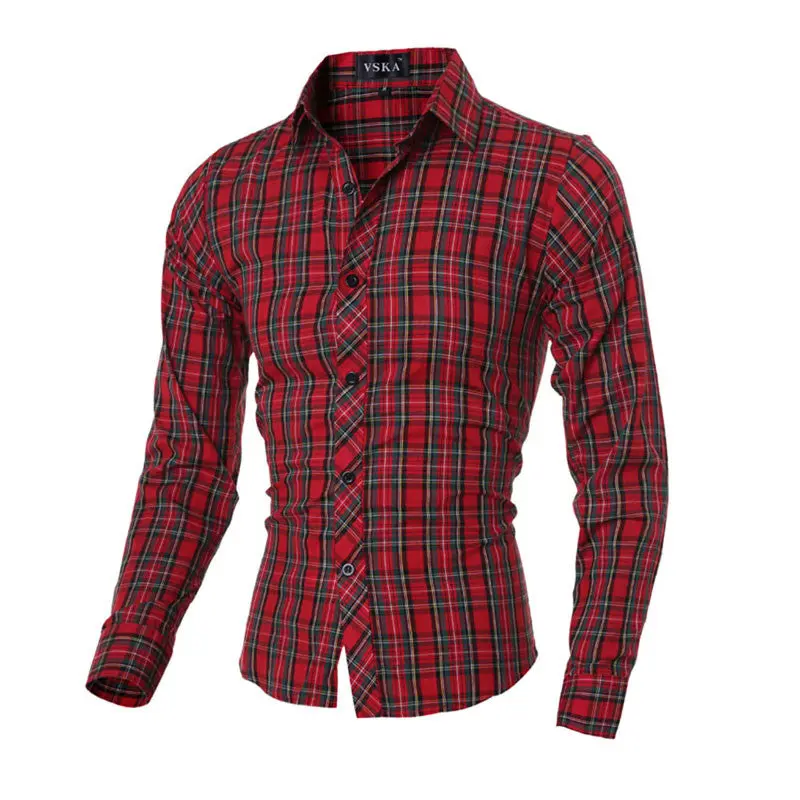 Fashion Mens Luxury Casual Slim Fit Dress Shirts Long Sleeve Plaid Shirt Long Sleeves Cotton Shirts 2