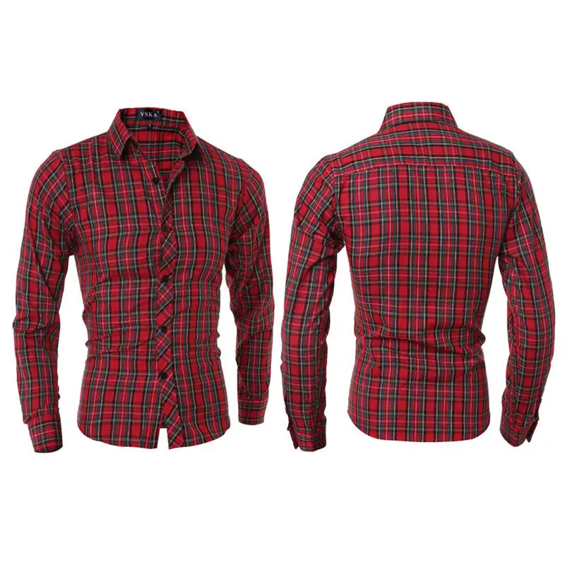 Fashion Mens Luxury Casual Slim Fit Dress Shirts Long Sleeve Plaid Shirt Long Sleeves Cotton Shirts 4
