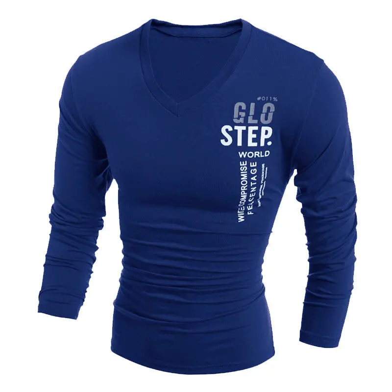 Fashion Men's Slim Fit Cotton T Shirts V-Neck Long Sleeve T-Shirt Tops Letter Print Tee Shirt Casual Men Tops Men Clothing 5