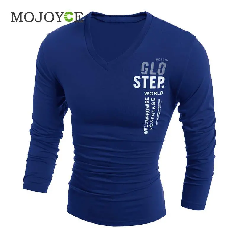 Fashion Men's Slim Fit Cotton T Shirts V-Neck Long Sleeve T-Shirt Tops Letter Print Tee Shirt Casual Men Tops Men Clothing 9