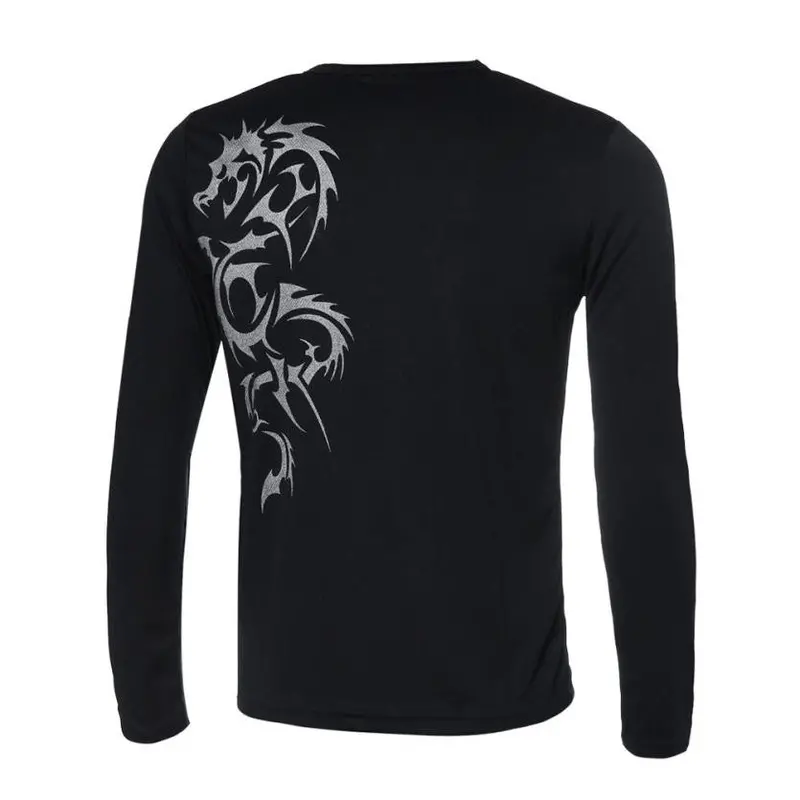 Fashion Mens Slim Fit Round Neck Long Sleeve Tattoo Print Casual T-Shirt 1