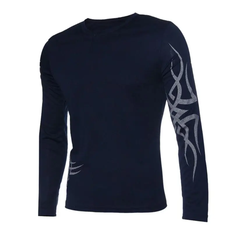 Fashion Mens Slim Fit Round Neck Long Sleeve Tattoo Print Casual T-Shirt 5