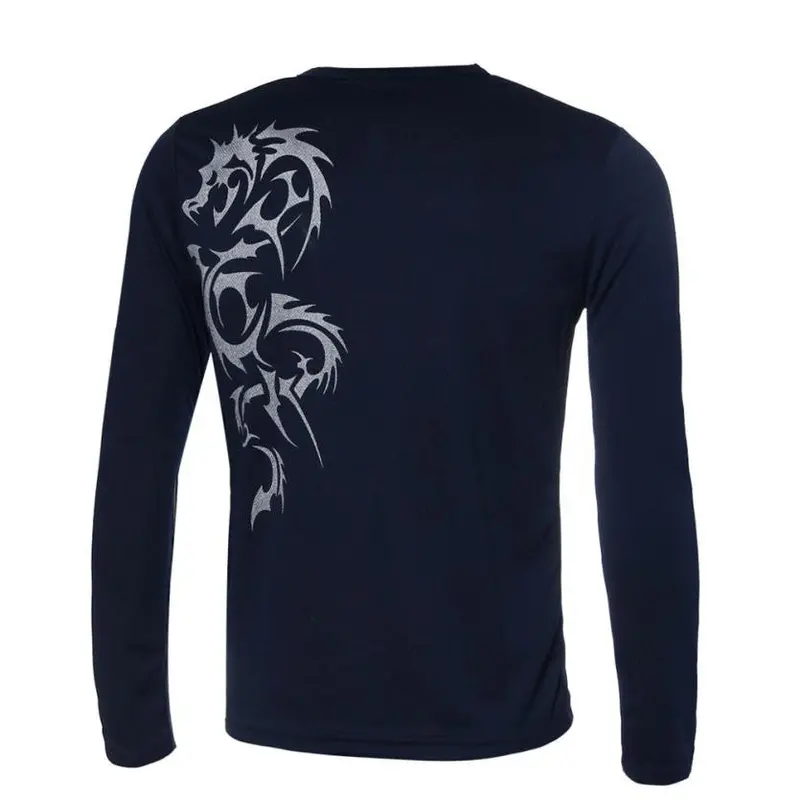 Fashion Mens Slim Fit Round Neck Long Sleeve Tattoo Print Casual T-Shirt 5