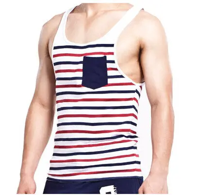 Fashion Men's Stripes Tank Top Muscle Sleeveless T-Shirt Cotton Men's Tanks Underwear M~Xl Fast Shipping 1