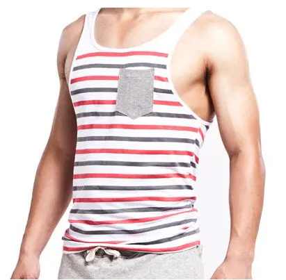 Fashion Men's Stripes Tank Top Muscle Sleeveless T-Shirt Cotton Men's Tanks Underwear M~Xl Fast Shipping 4