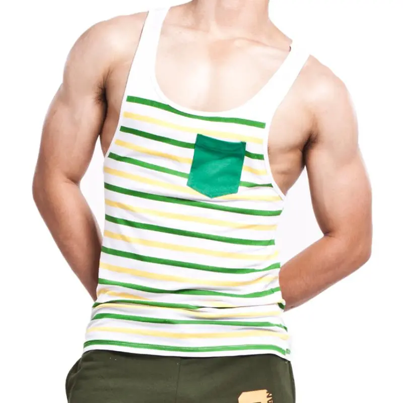 Fashion Men's Stripes Tank Top Muscle Sleeveless T-Shirt Cotton Men's Tanks Underwear M~Xl Fast Shipping 5