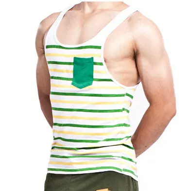 Fashion Men's Stripes Tank Top Muscle Sleeveless T-Shirt Cotton Men's Tanks Underwear M~Xl Fast Shipping 7