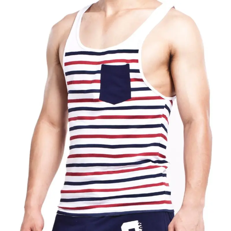Fashion Men's Stripes Tank Top Muscle Sleeveless T-Shirt Cotton Men's Tanks Underwear M~Xl Fast Shipping 7