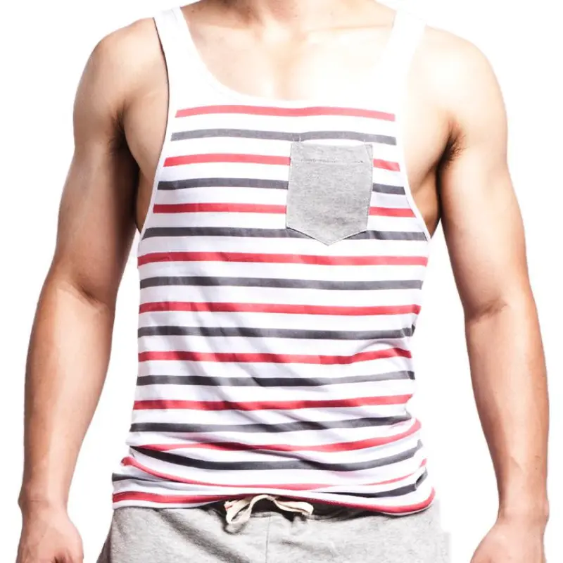Fashion Men's Stripes Tank Top Muscle Sleeveless T-Shirt Cotton Men's Tanks Underwear M~Xl Fast Shipping 8