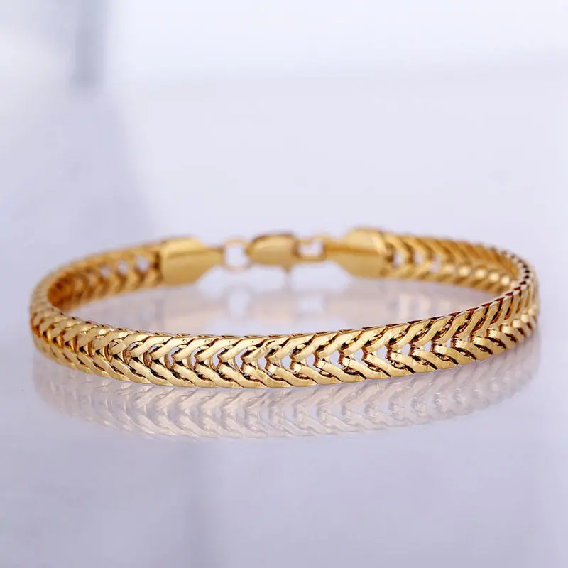 Fashion Mens Thick Solid Color 18K Gold Plated Chain Bracelets New M3ao 1
