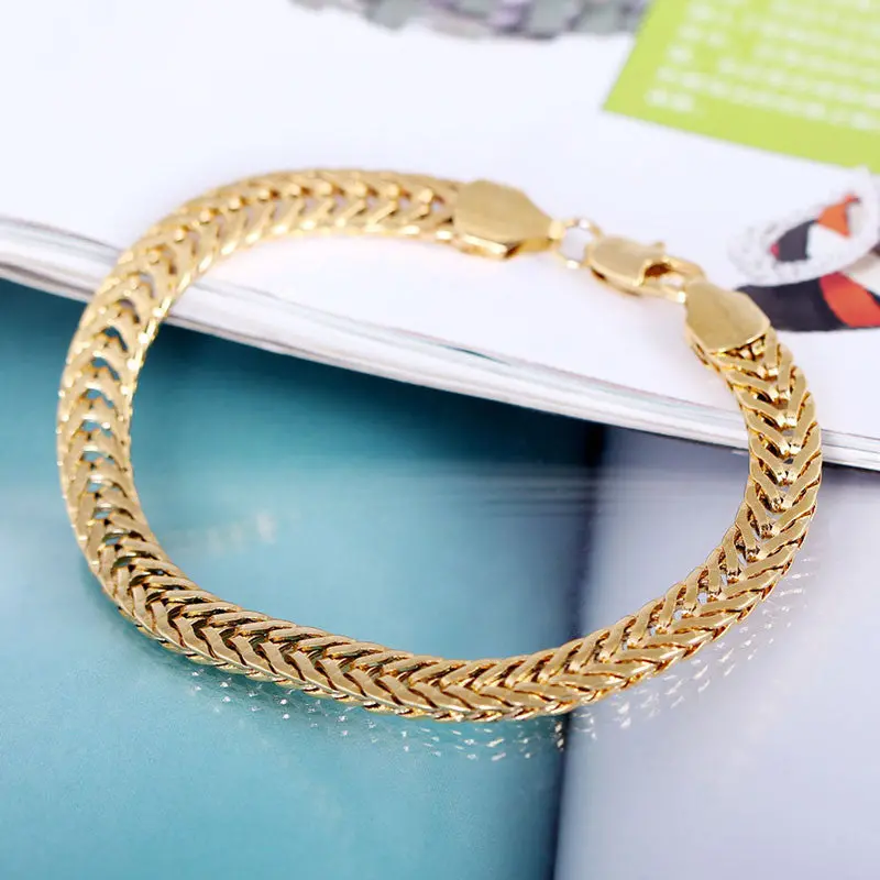 Fashion Mens Thick Solid Color 18K Gold Plated Chain Bracelets New M3ao 2