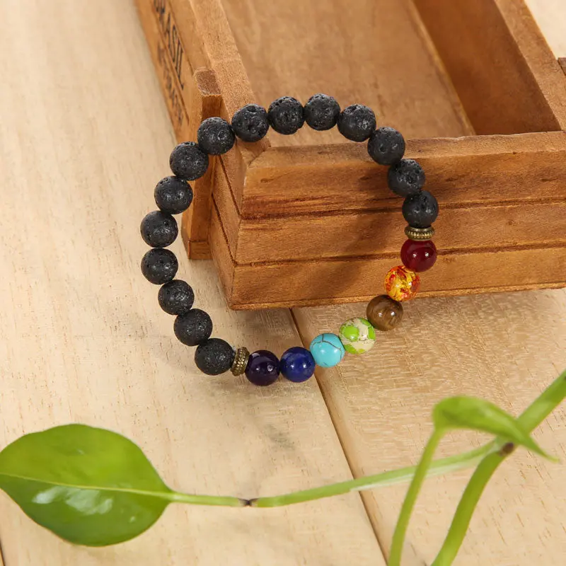 Fashion New Multicolor Lava Rock Beads String Stretchy Bracelet Unisex Beaded Bracelet Bangle 2