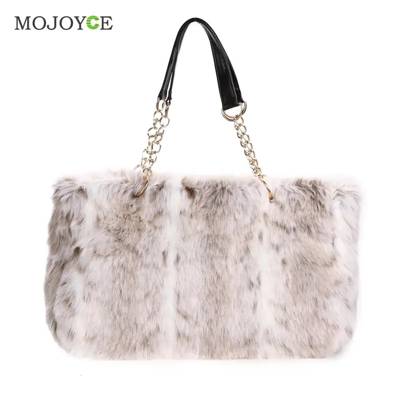 Fashion New Plush Women Bag Fur Chain Handbag Ladies Shoulder Bag Larger Capacity Female Tote Clutch Bolsa Feminina 2
