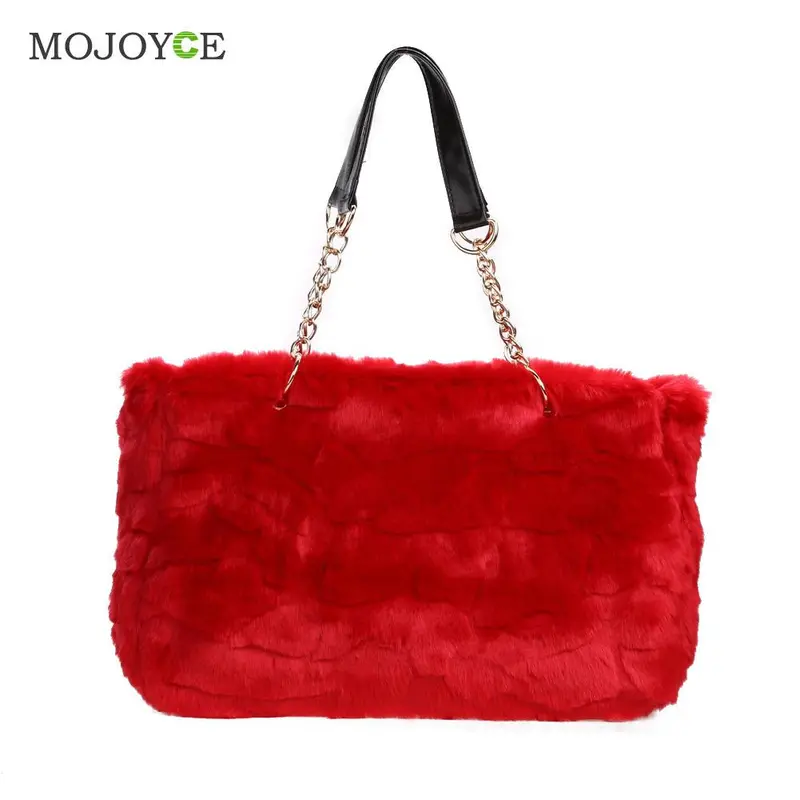Fashion New Plush Women Bag Fur Chain Handbag Ladies Shoulder Bag Larger Capacity Female Tote Clutch Bolsa Feminina 4