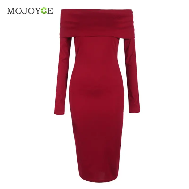 Fashion Off Shoulder Dress Vestidos Long Sleeve Sexy Women Dress Vestido De Festa Bodycon Slim Slach Neck Dress 1