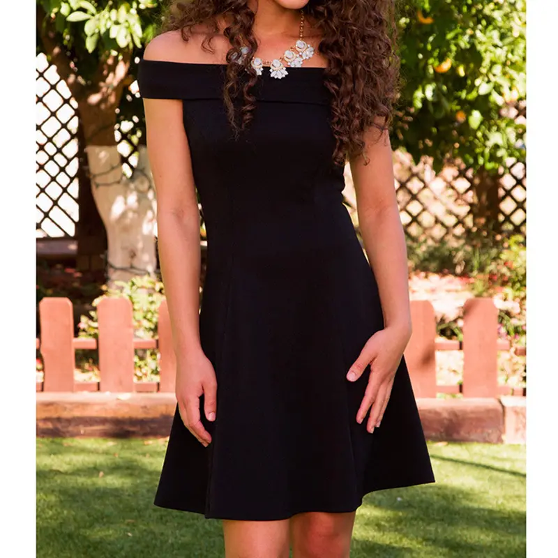 Fashion Off Shoulder Slash Neck Women Dress Temperament Pure Color Sleeveless Strapless Dress Slim Beach Sundress Vestido 1