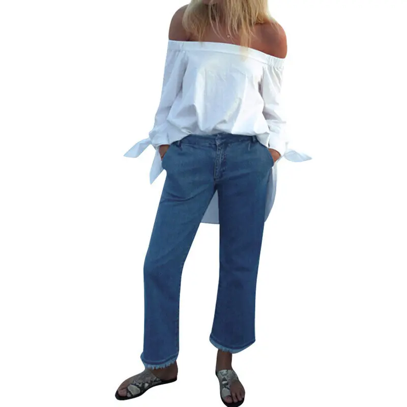 Fashion Off Shoulder Women Blouse Casual Slash Neck Blusas Loose Stripe White Cotton Tops Camisa Feminina Women Clothes 5