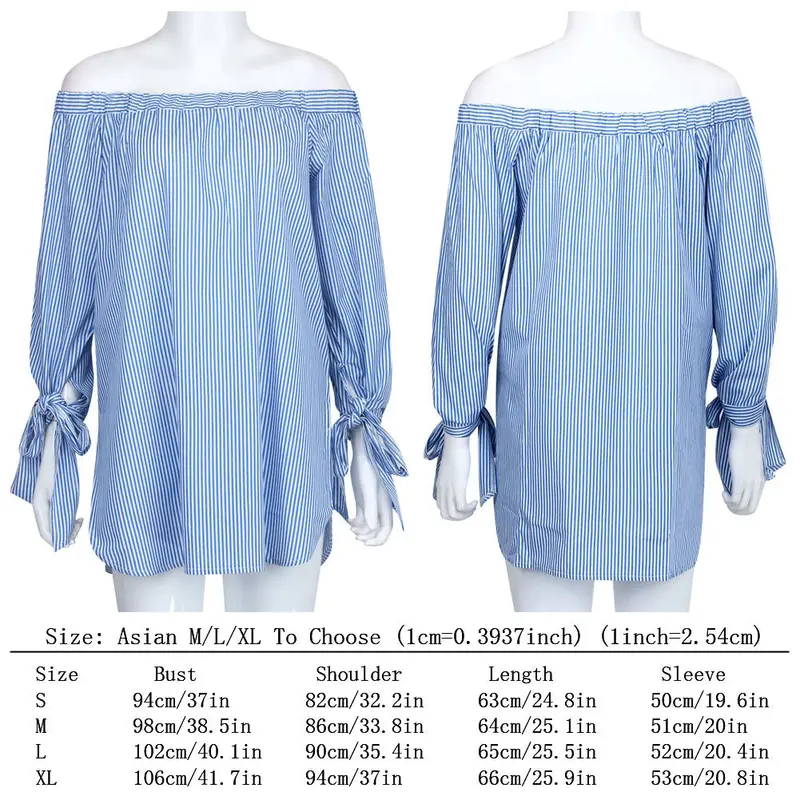 Fashion Off Shoulder Women Blouse Casual Slash Neck Blusas Loose Stripe White Cotton Tops Camisa Feminina Women Clothes 8