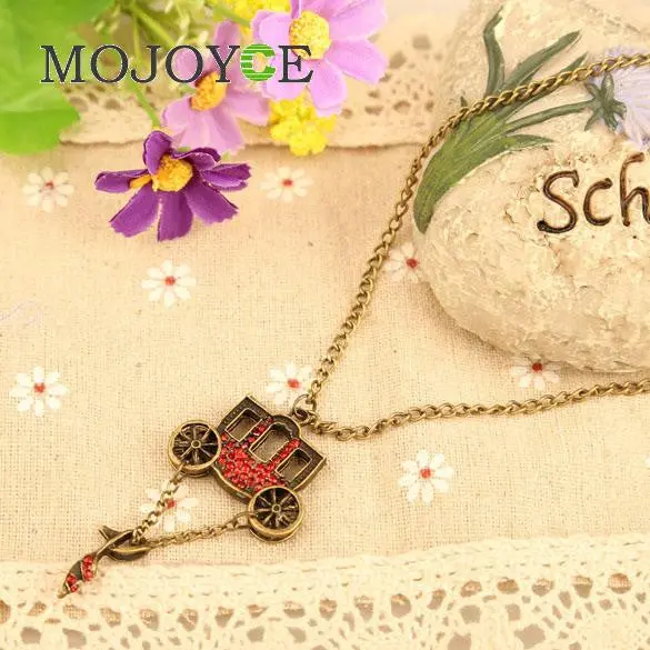 Fashion Personality Carriage Sweater Necklace Red Rhinestone Crystal Shoes 1