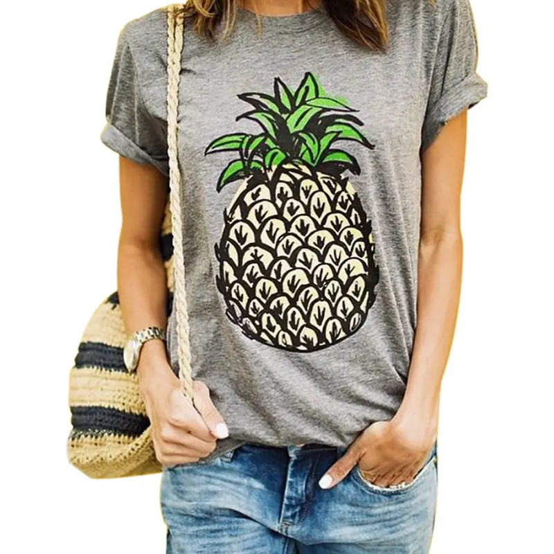 Fashion Pineapple T Shirts Pineapple Print Women T-Shirt Casual O-Neck Short Sleeve Tee Tops Crop Top Woman Clothes 1