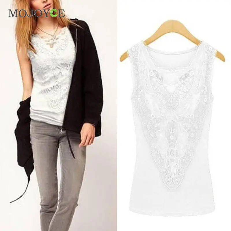 Fashion Plus Size Crop Tops Lace Splice Slim Vest Sleeveless Tank Tops 1