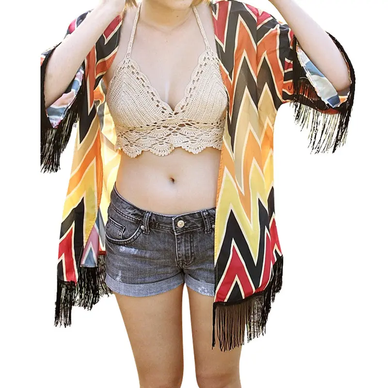 Fashion Printed Cardigan Tassel Fringe Kimono Cardigan Women Long Printed Shirts Chiffon Kimono Women Blouses Blusa Feminino 1