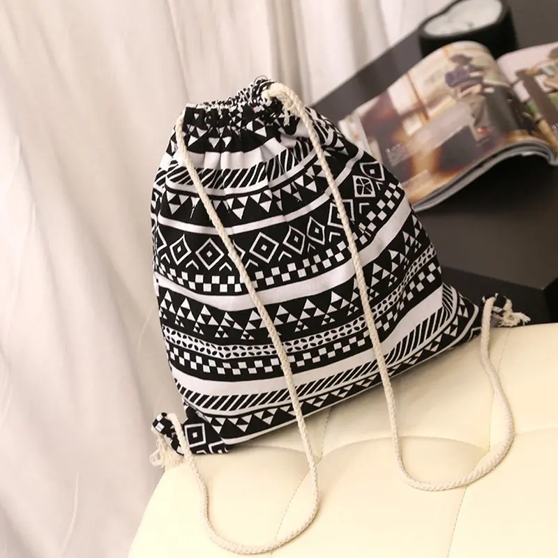 Fashion Printing Canvas Drawstring Backpack Vintage College Students School Bagpack Girls Mochila Feminina Bag 1