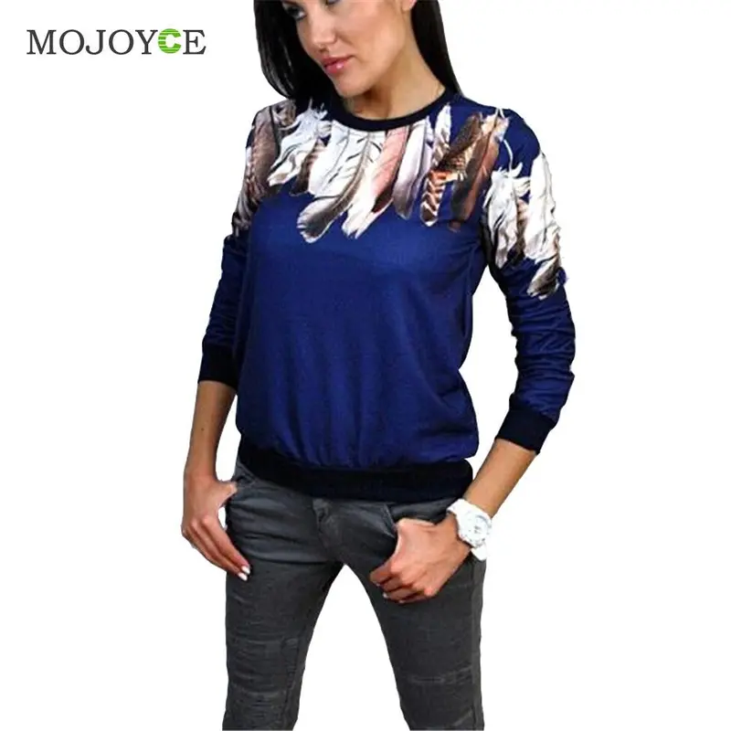 Fashion Printing Hoodies Sweatshirt Women Casual Pullover Feather Print Jumper Hoodie 3/4 Sleeve Sweatshirt Top 1