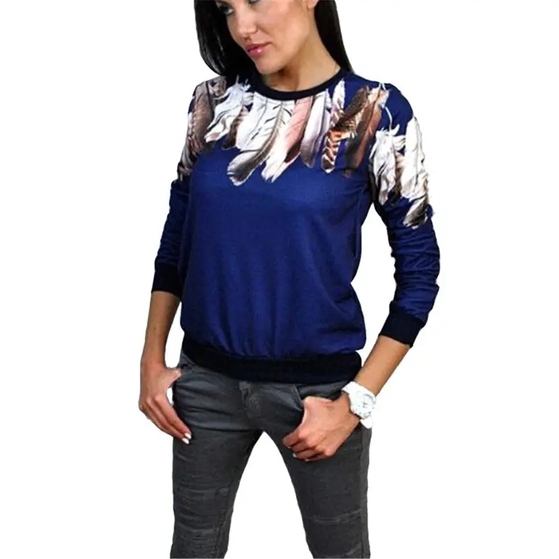 Fashion Printing Hoodies Sweatshirt Women Casual Pullover Feather Print Jumper Hoodie 3/4 Sleeve Sweatshirt Top 4