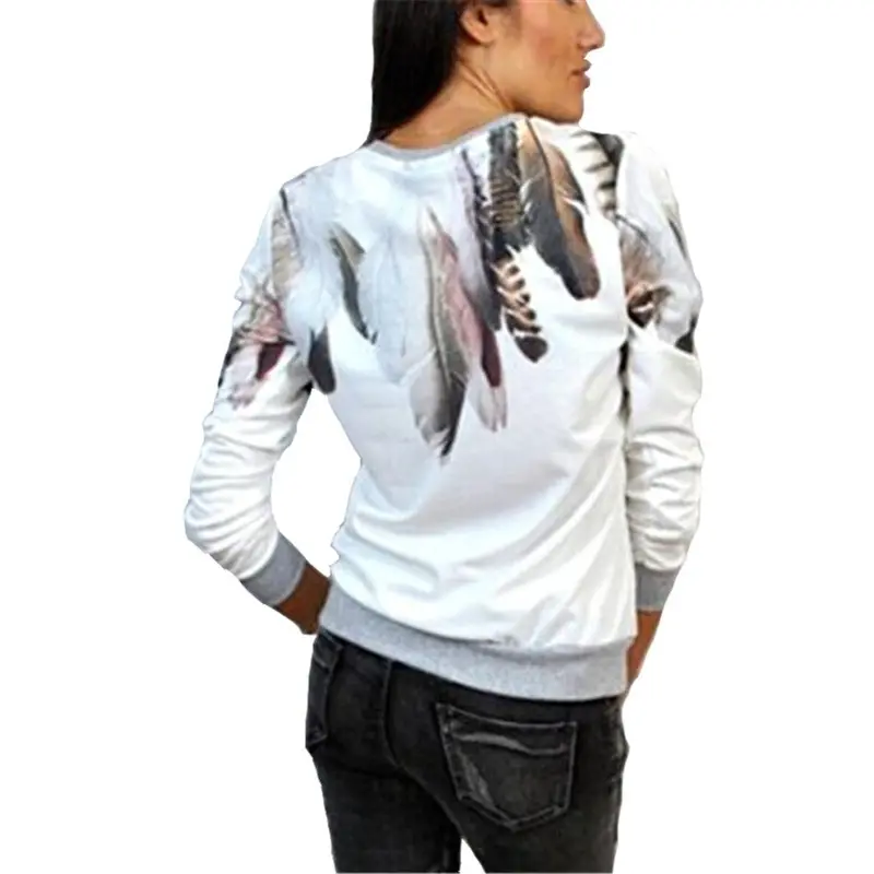 Fashion Printing Hoodies Sweatshirt Women Casual Pullover Feather Print Jumper Hoodie 3/4 Sleeve Sweatshirt Top 7